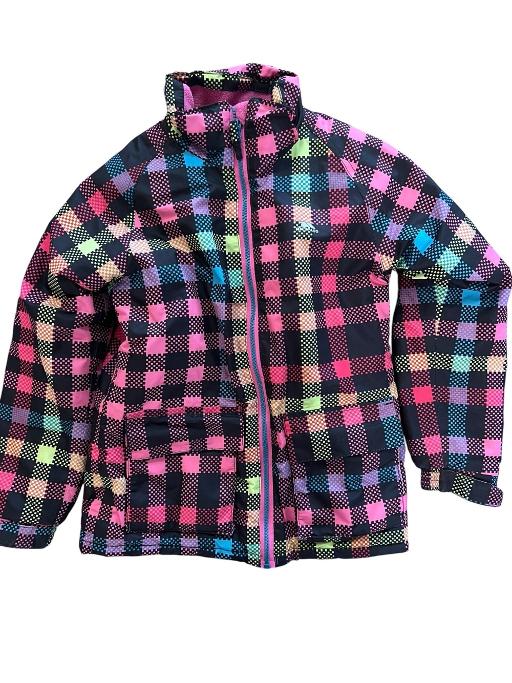 Trespass Kids Puffer Jacket - Black with Pink, Blue, Green, Yellow Accents